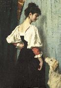 Therese Schwartze Young Italian woman with a dog called Puck. France oil painting artist